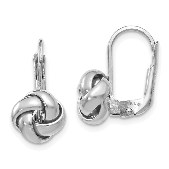 14k White Gold Love Knot Leverback Earrings