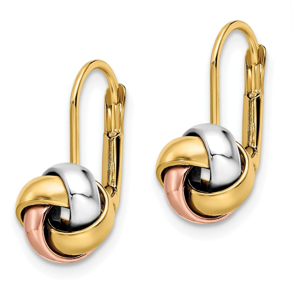 14k Tri Color Gold Love Knot Leverback Earrings
