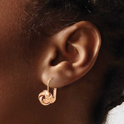 14k Rose Gold Polished Finish Love Knot Leverback Earrings
