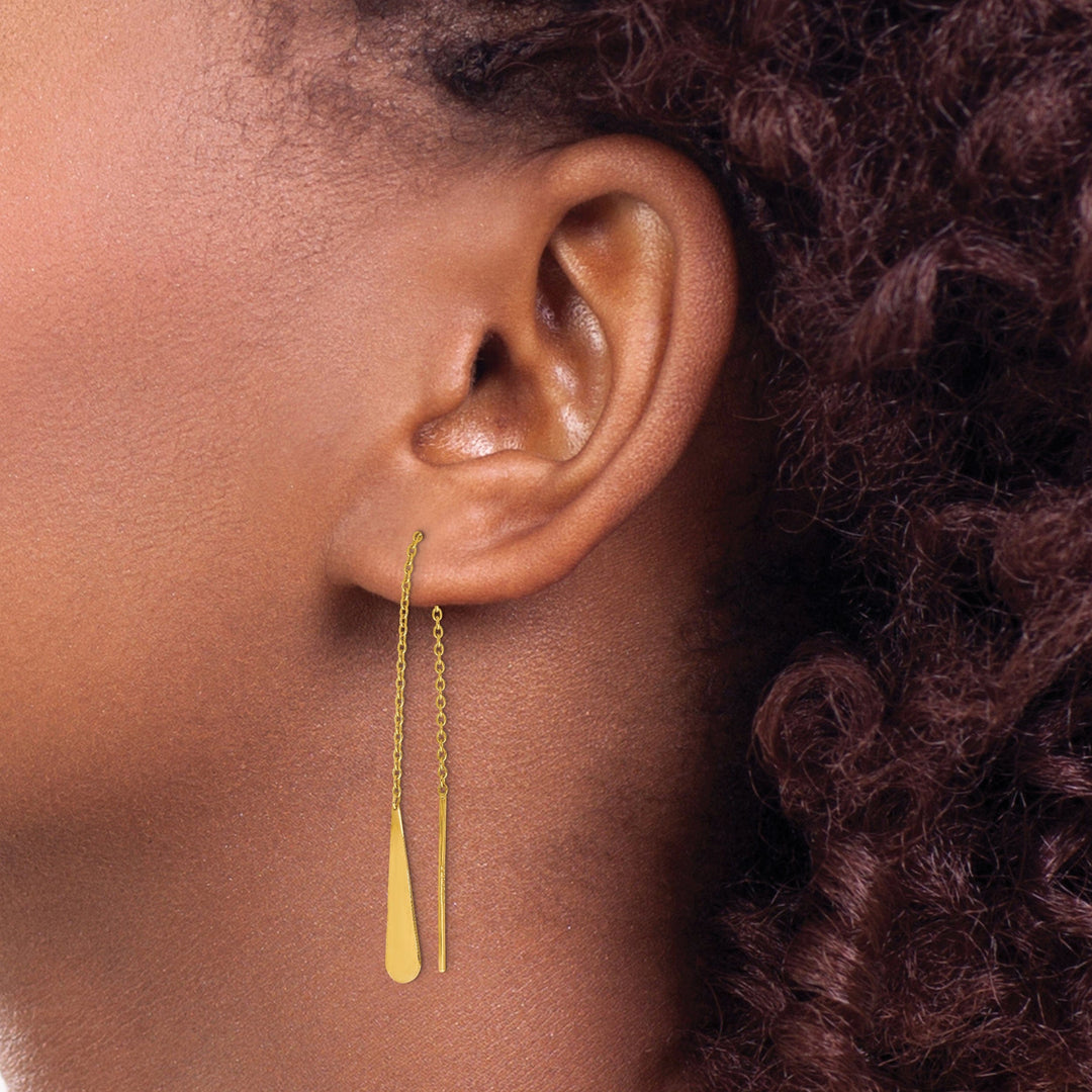 14k Yellow Gold Tear Drop Threader Earrings