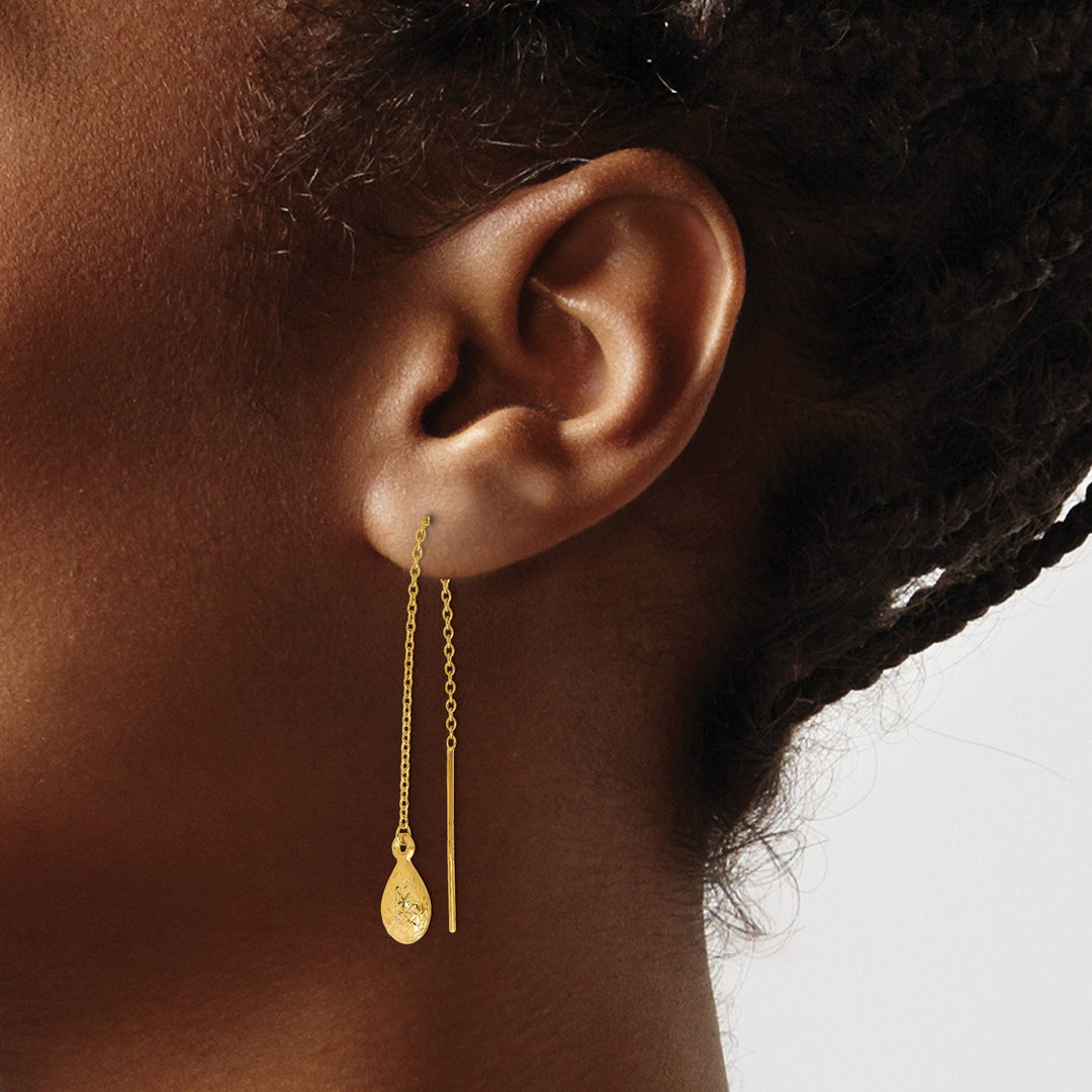 14k Yellow Gold Tear Drop Threader Earrings