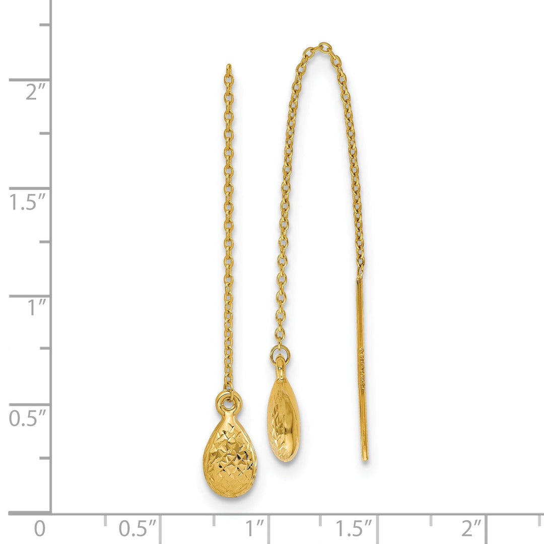 14k Yellow Gold Tear Drop Threader Earrings