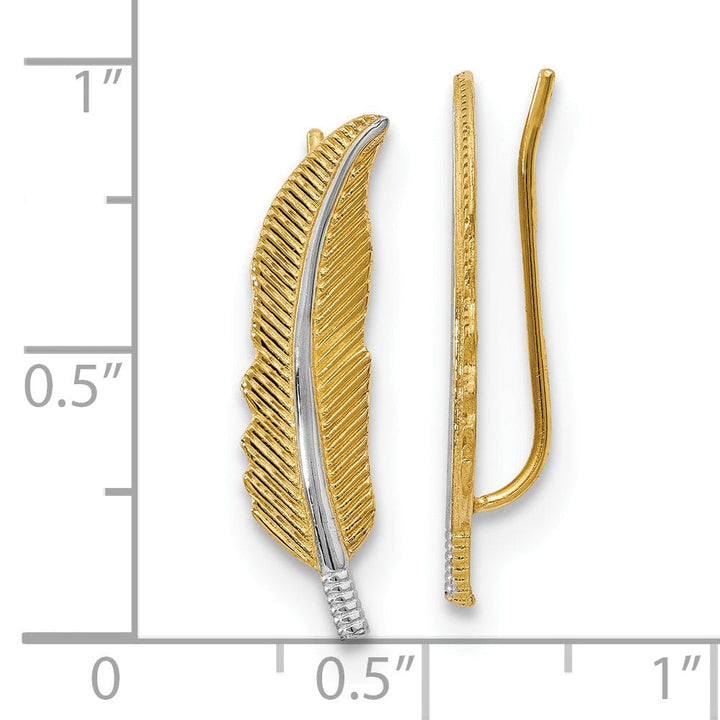 14k Two Tone Gold Feather Climber Earrings
