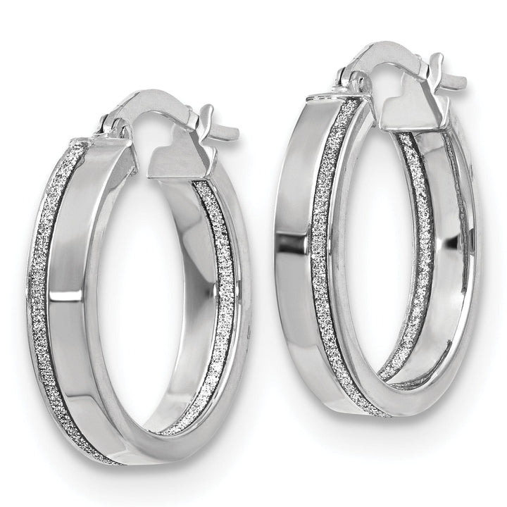 14K White Polish Glimmer Infused Hoop Earrings