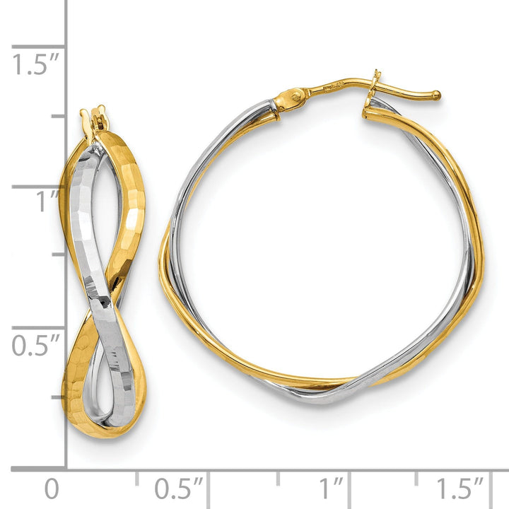 14k Two Tone Gold Criss Cross Hoop Earrings