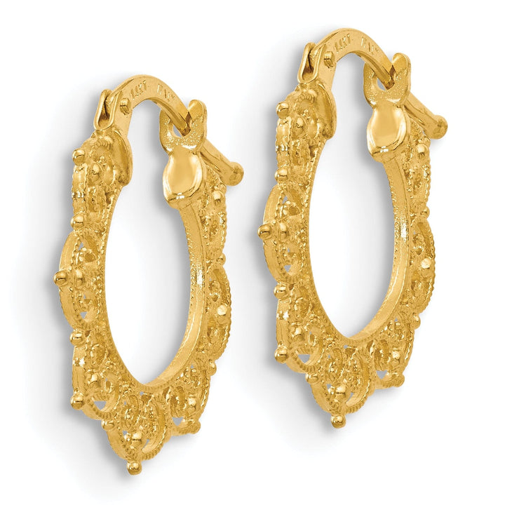 14k Yellow Gold Fancy Pattern Hoop Earrings