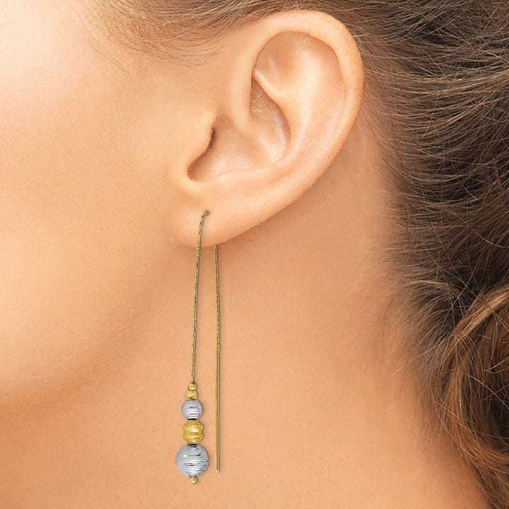 14k Two Tone Gold Beads Threader Earrings