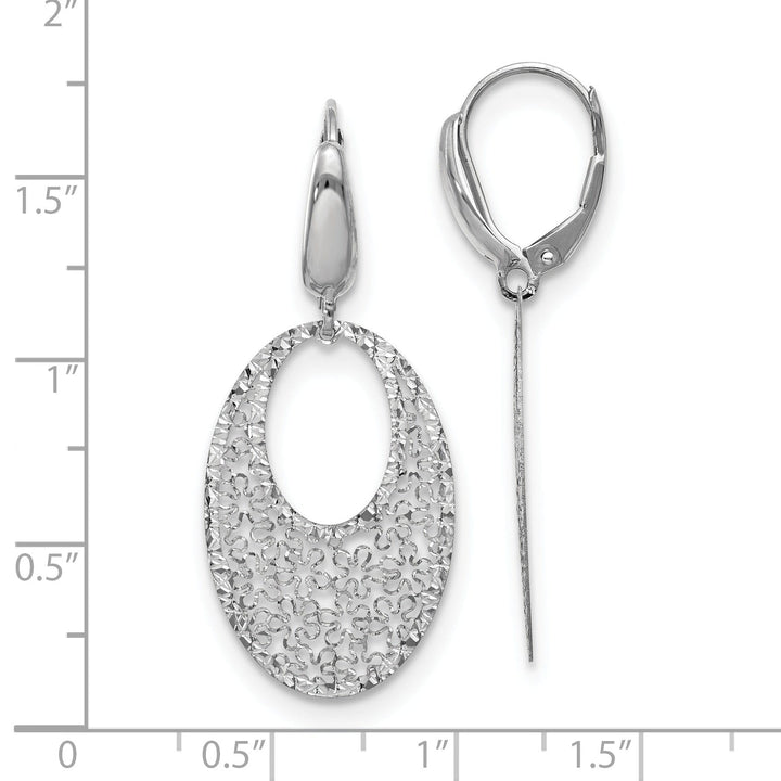 14K White Gold Floral Dangle Leverback Earrings