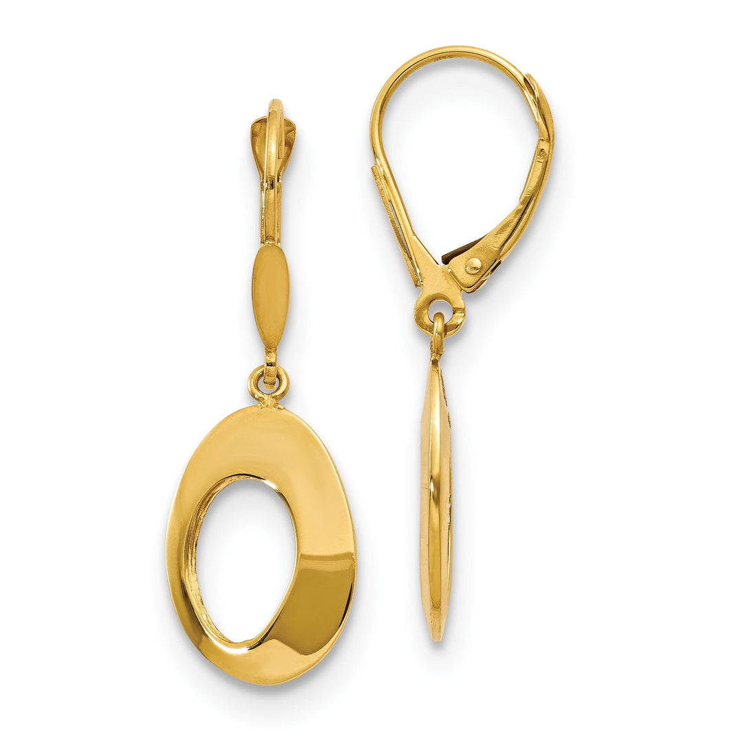 14k Yellow Gold Circles Leverback Earrings