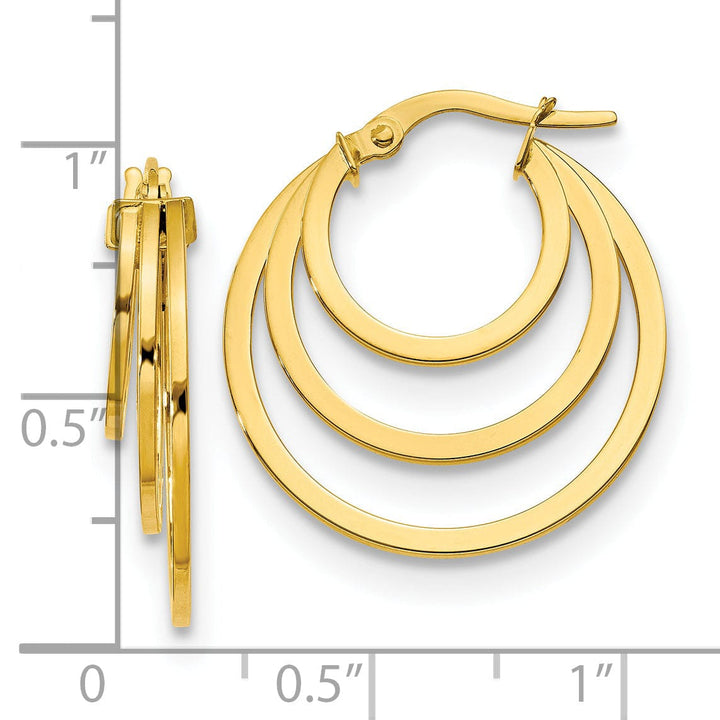 14k Yellow Gold Polished Fancy 3 Hoop Earrings