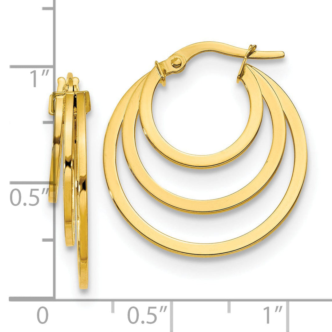 14k Yellow Gold Polished Fancy 3 Hoop Earrings