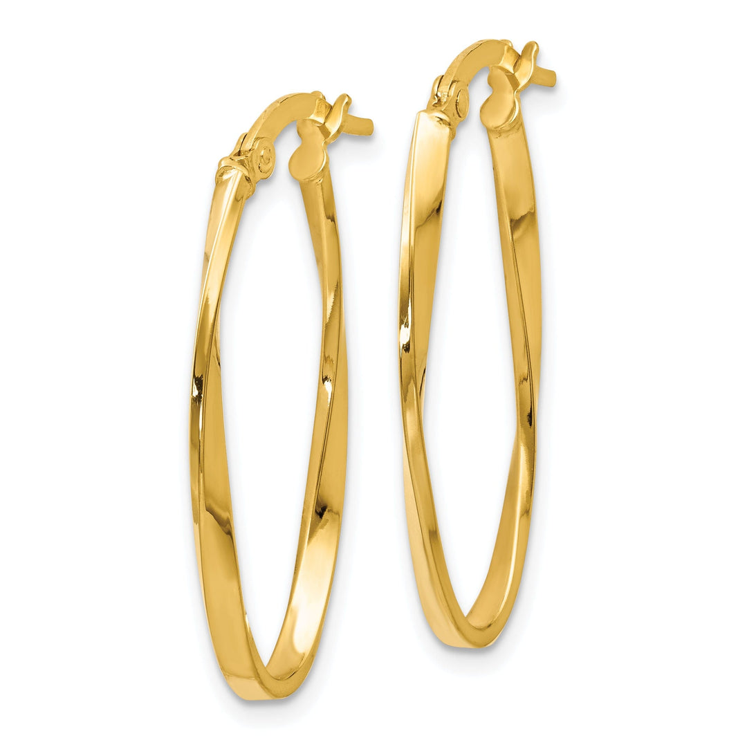 14k Yellow Gold Twisted Oval Hoop Earrings