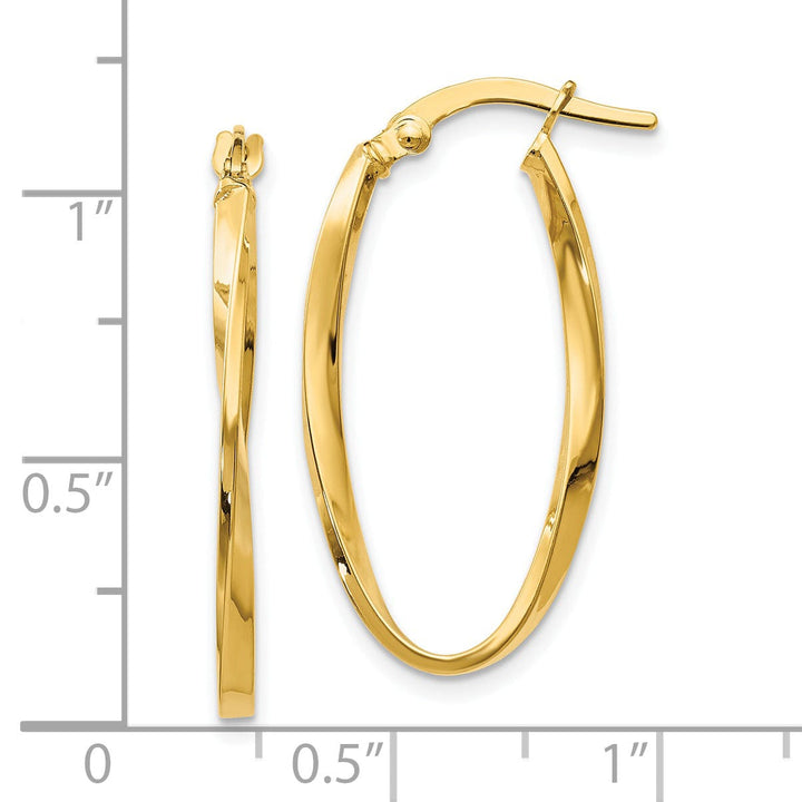 14k Yellow Gold Twisted Oval Hoop Earrings