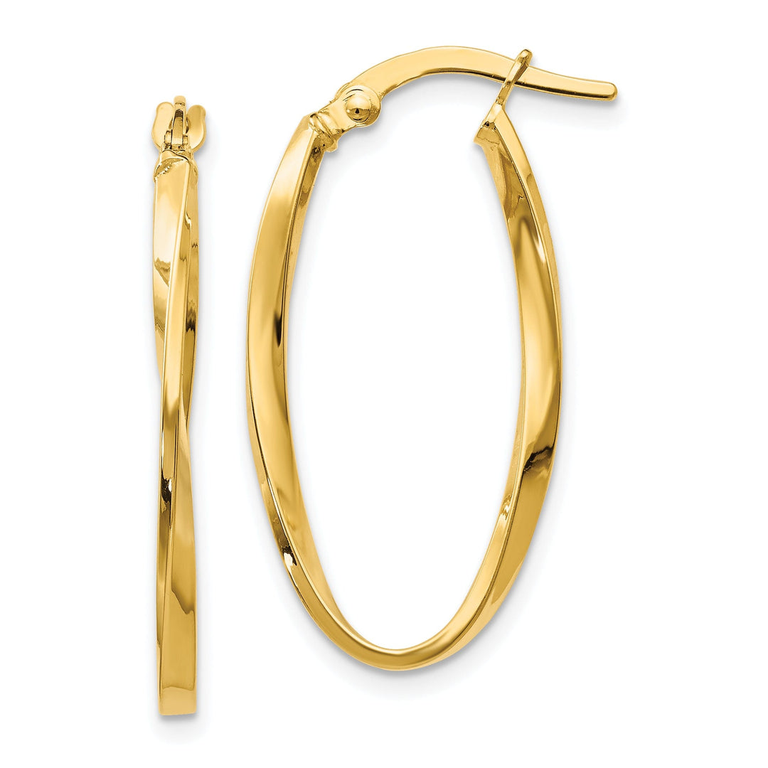 14k Yellow Gold Twisted Oval Hoop Earrings