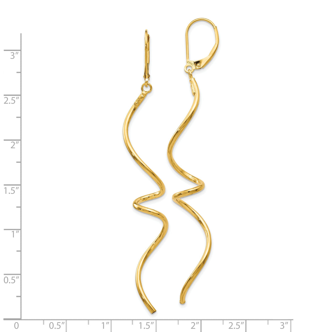 14k Yellow Gold Twisted Dangle Leverback Earrings