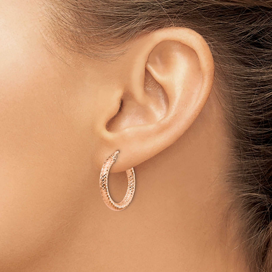 14k Rose Gold D.C Round Hoop Earrings