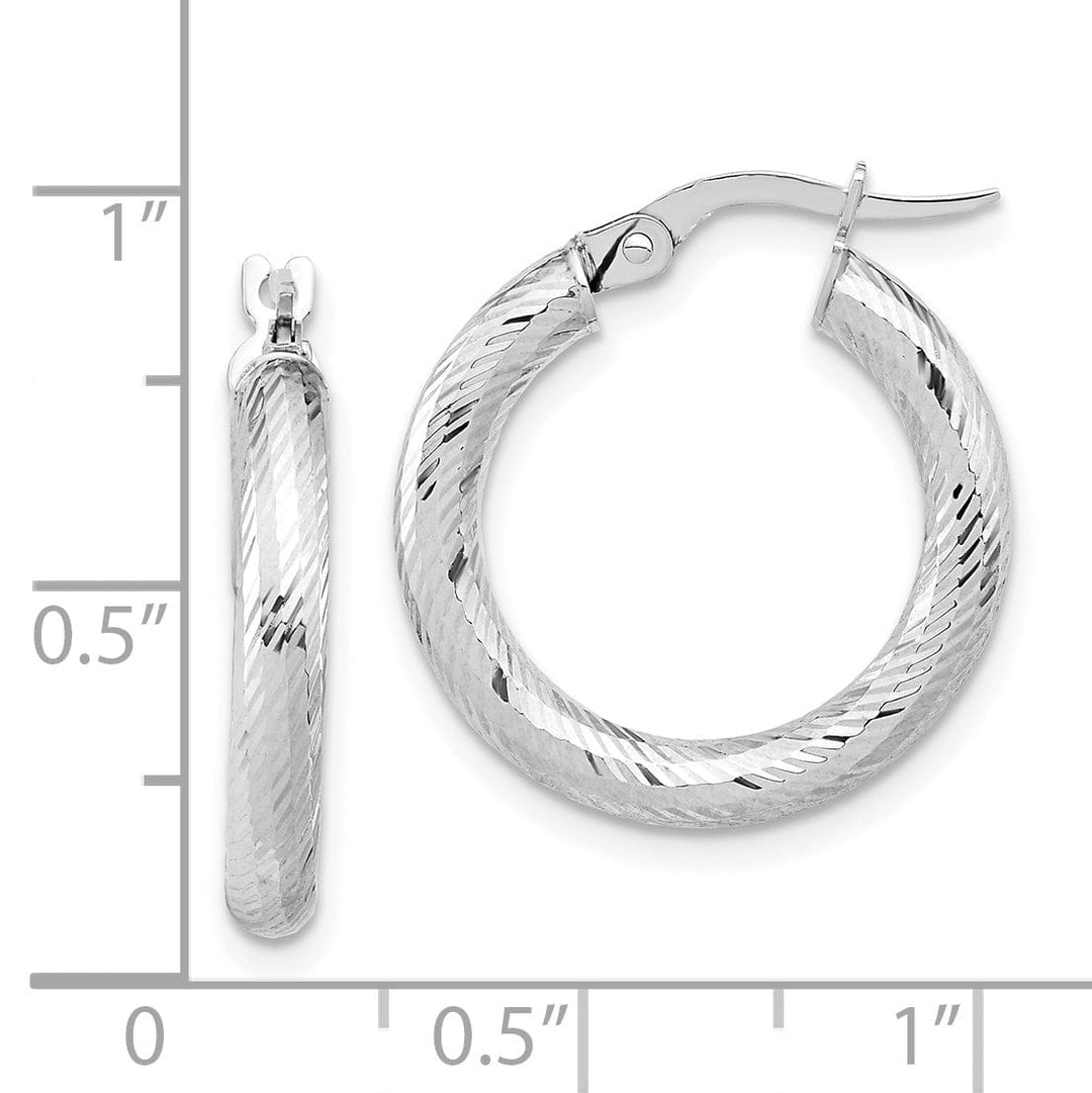 14k White Gold D.C Round Hoop Earrings