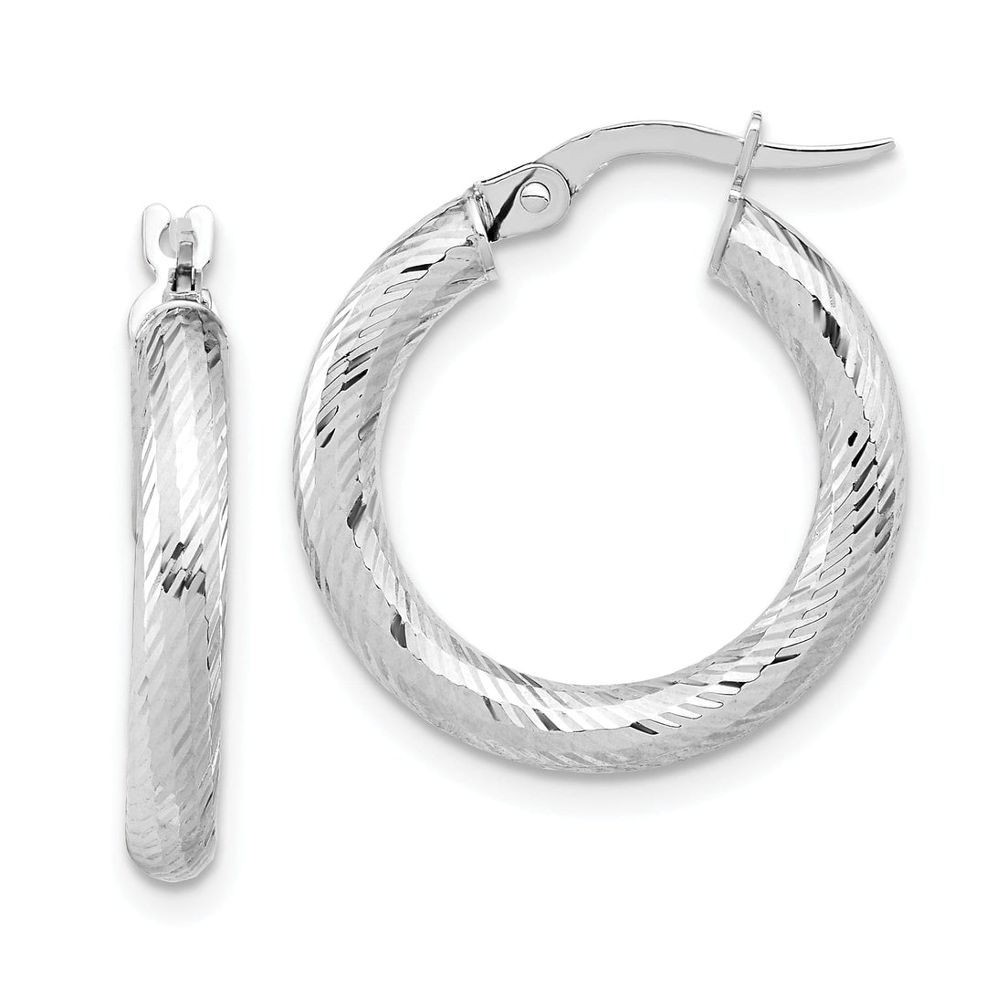 14k White Gold D.C Round Hoop Earrings