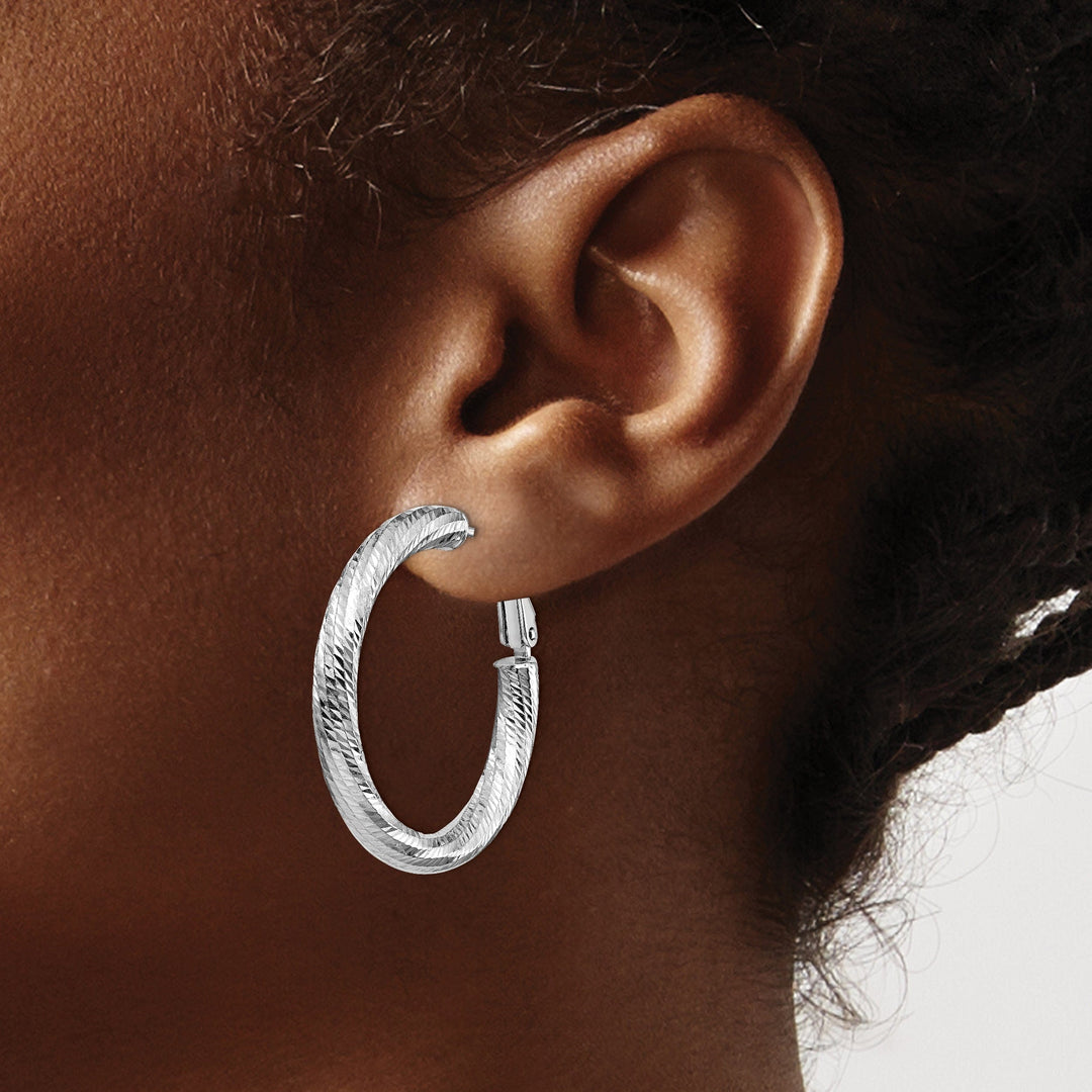 14k White Gold D.C Round Omega Hoop Earrings