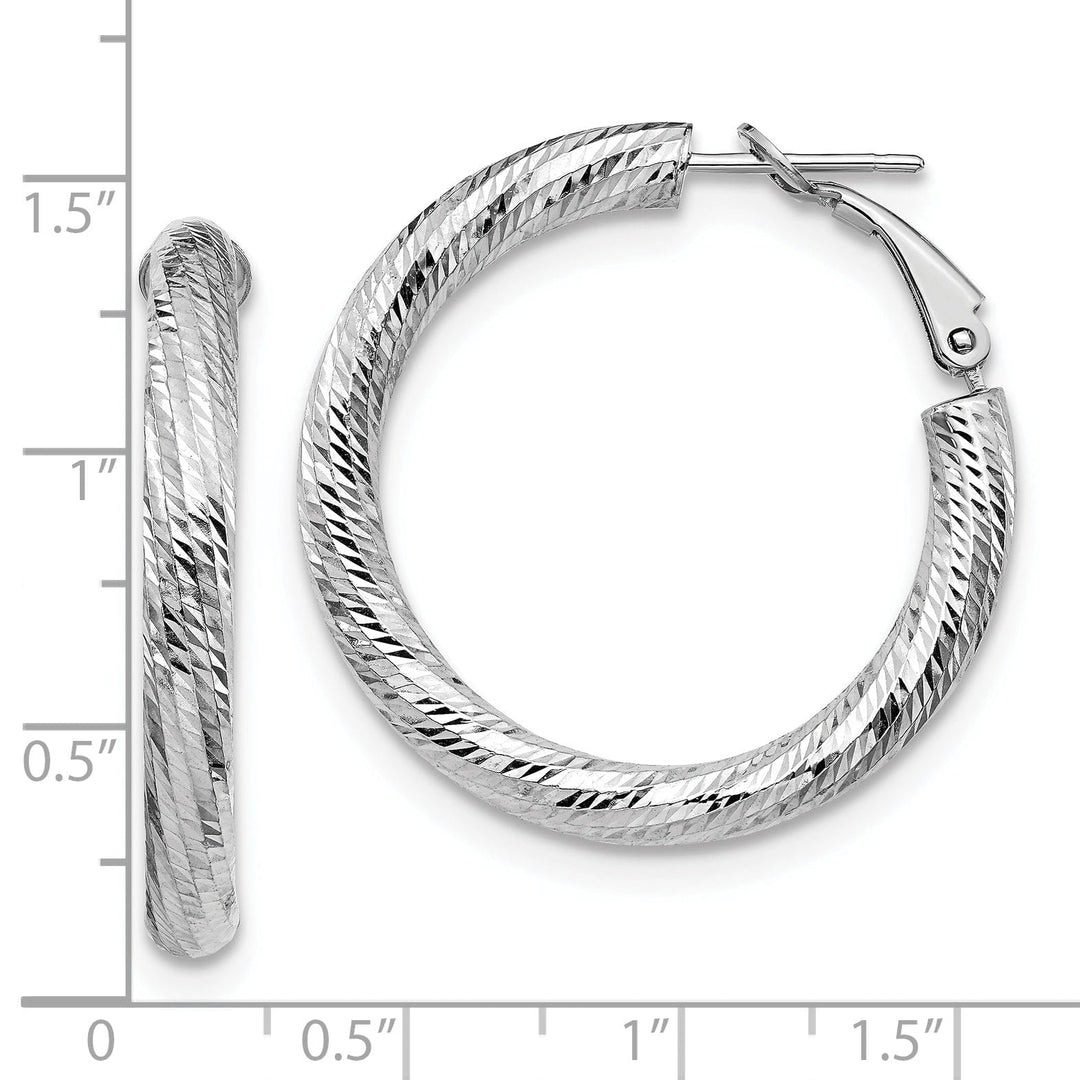 14k White Gold D.C Round Omega Hoop Earrings