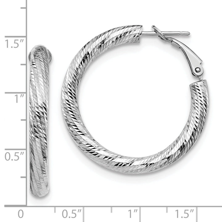 14k White Gold D.C Round Omega Hoop Earrings