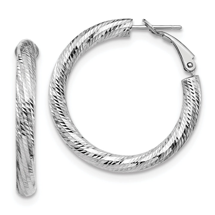 14k White Gold D.C Round Omega Hoop Earrings