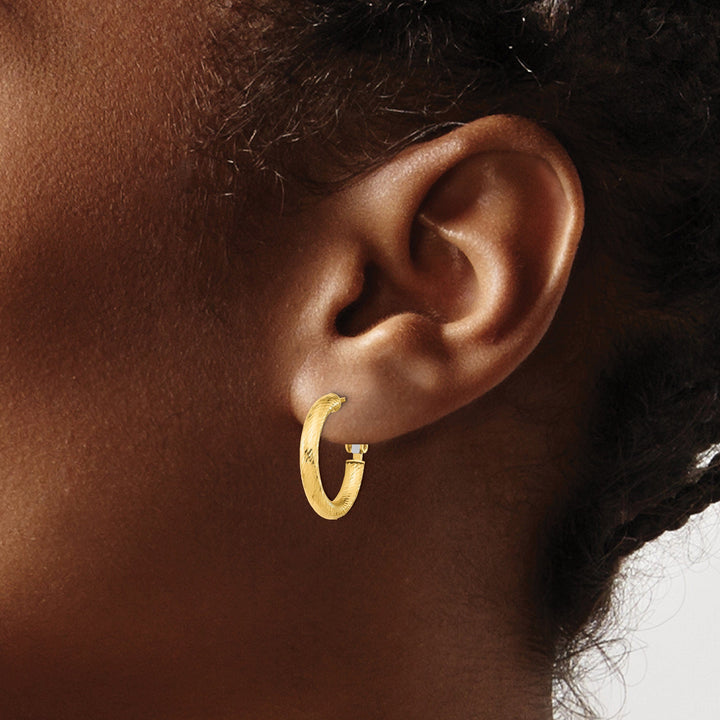 14k Yellow Gold D.C Round Omega Hoop Earrings