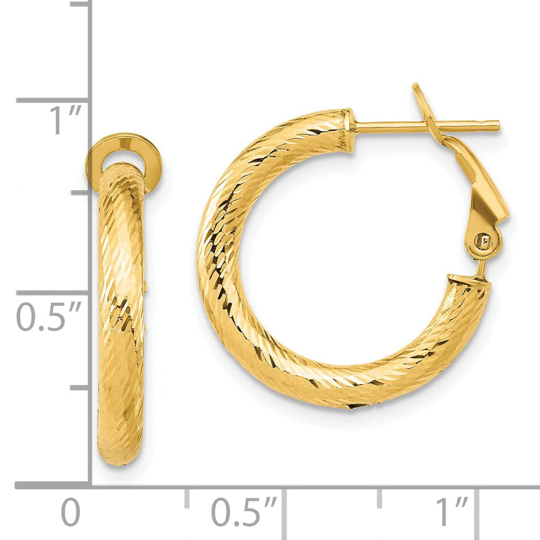 14k Yellow Gold D.C Round Omega Hoop Earrings