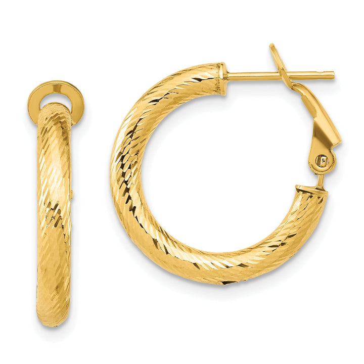 14k Yellow Gold D.C Round Omega Hoop Earrings