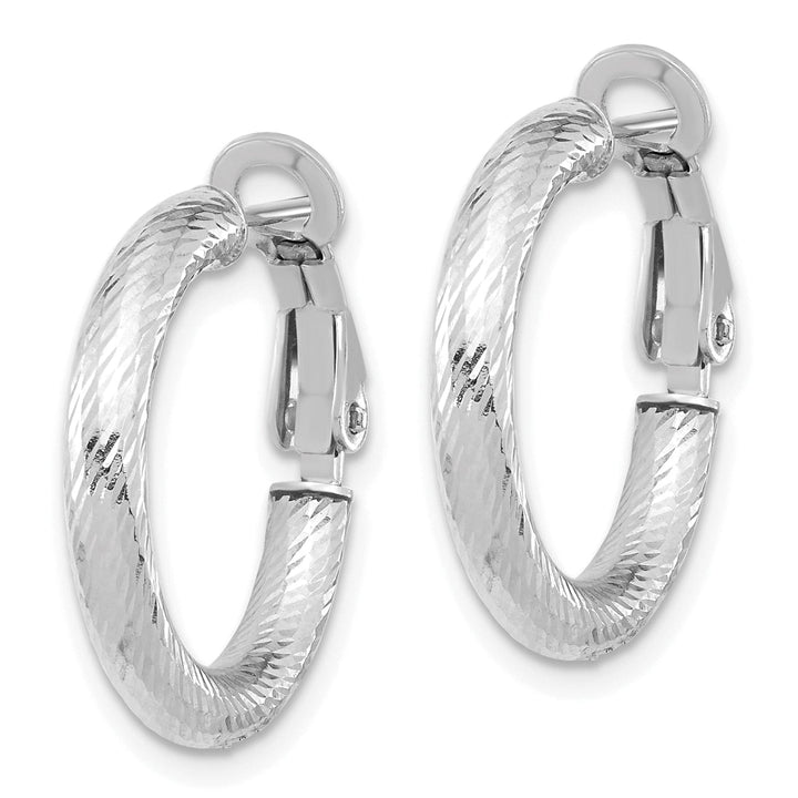 14k White Gold D.C Round Omega Hoop Earrings