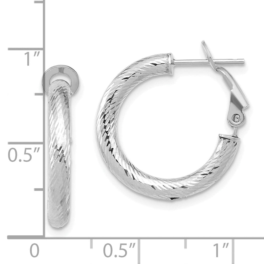 14k White Gold D.C Round Omega Hoop Earrings