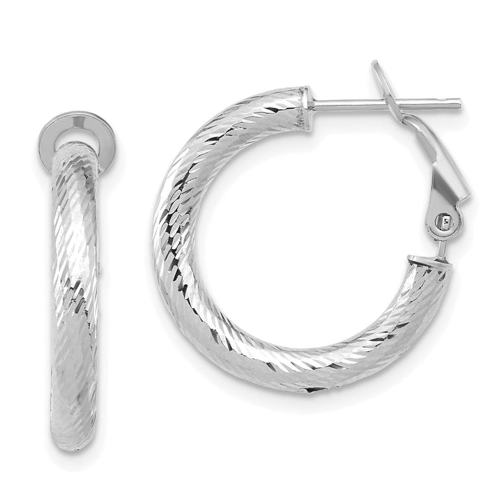 14k White Gold D.C Round Omega Hoop Earrings