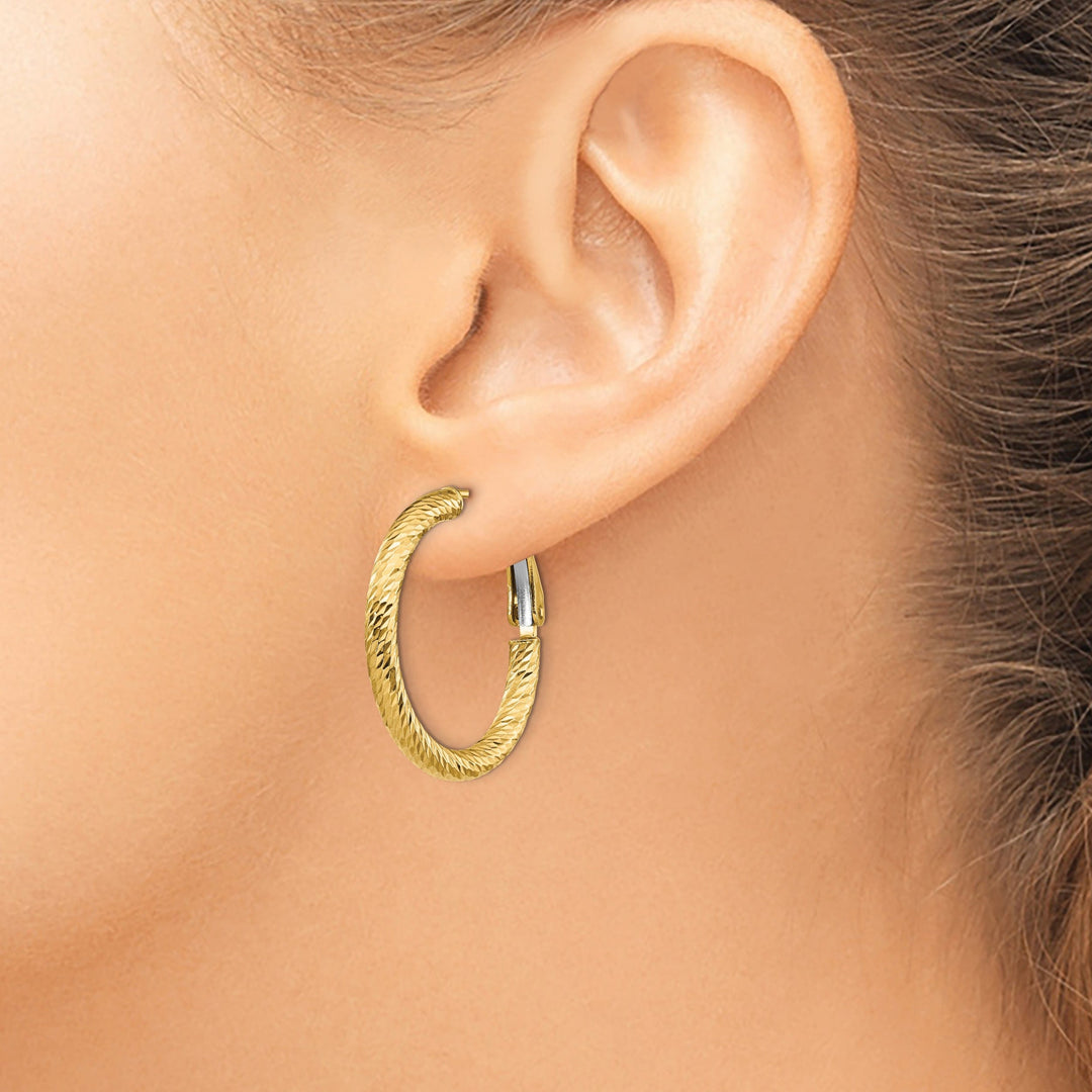 14k Yellow Gold D.C Round Omega Hoop Earrings
