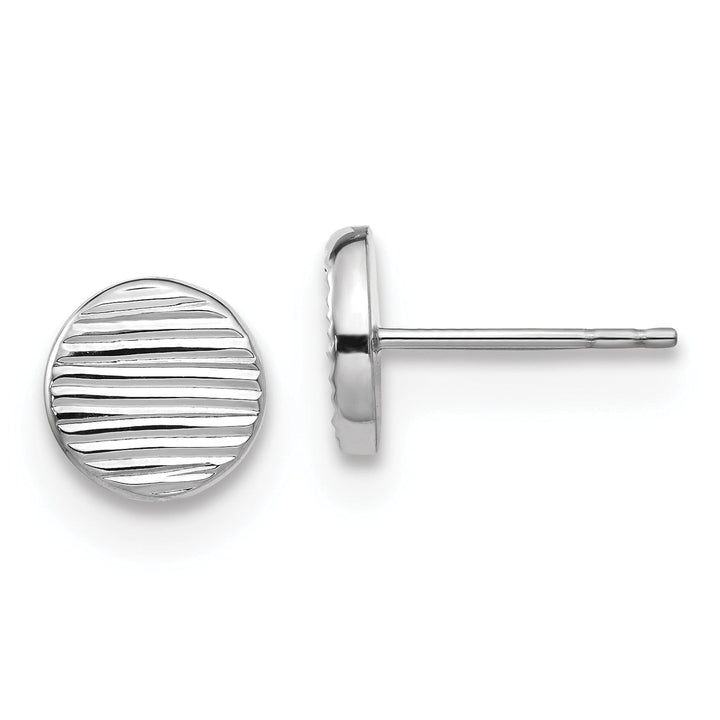 14K White Gold Texture Small Disc Post Earrings