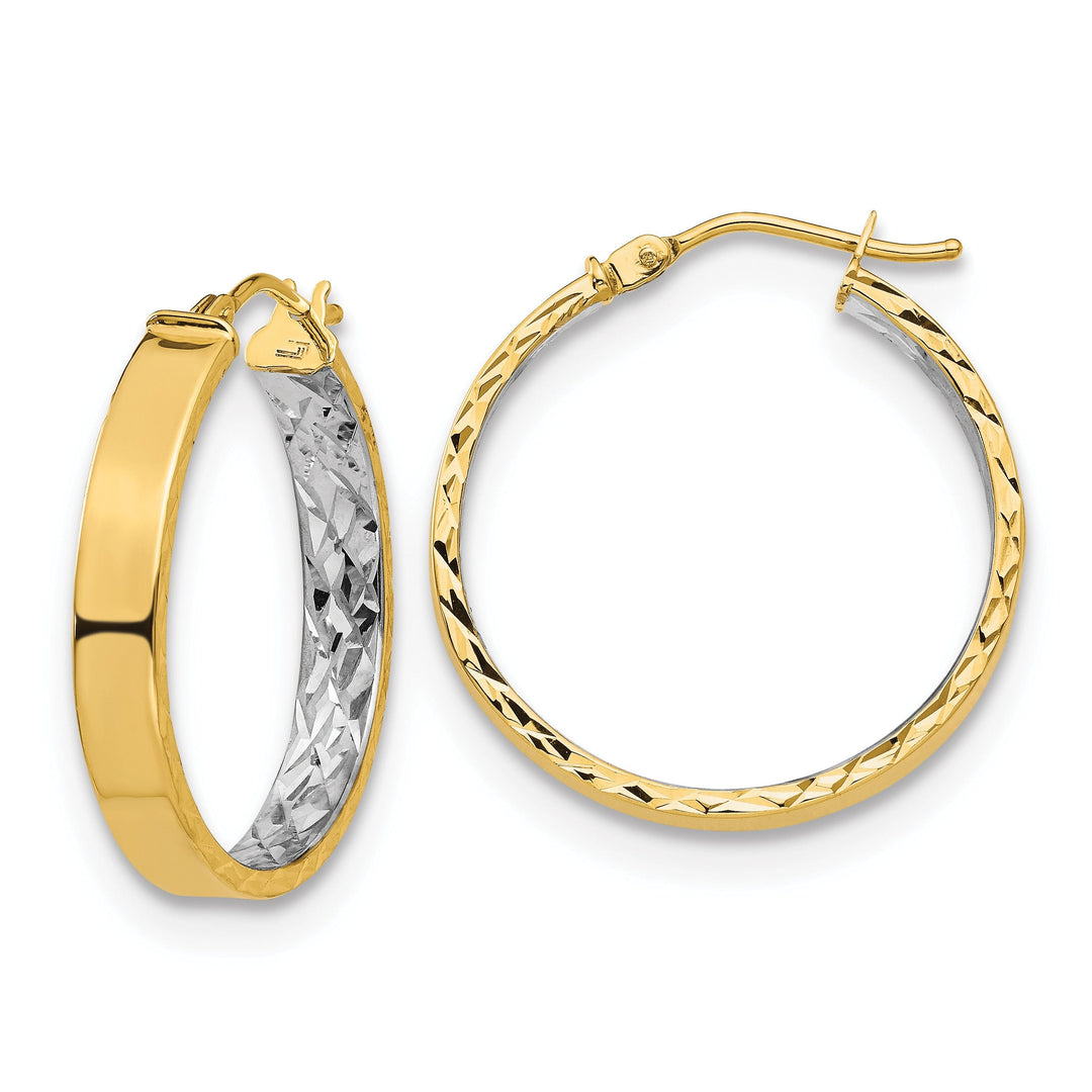 14k Two Tone Gold Polished D.C Hoop Earrings