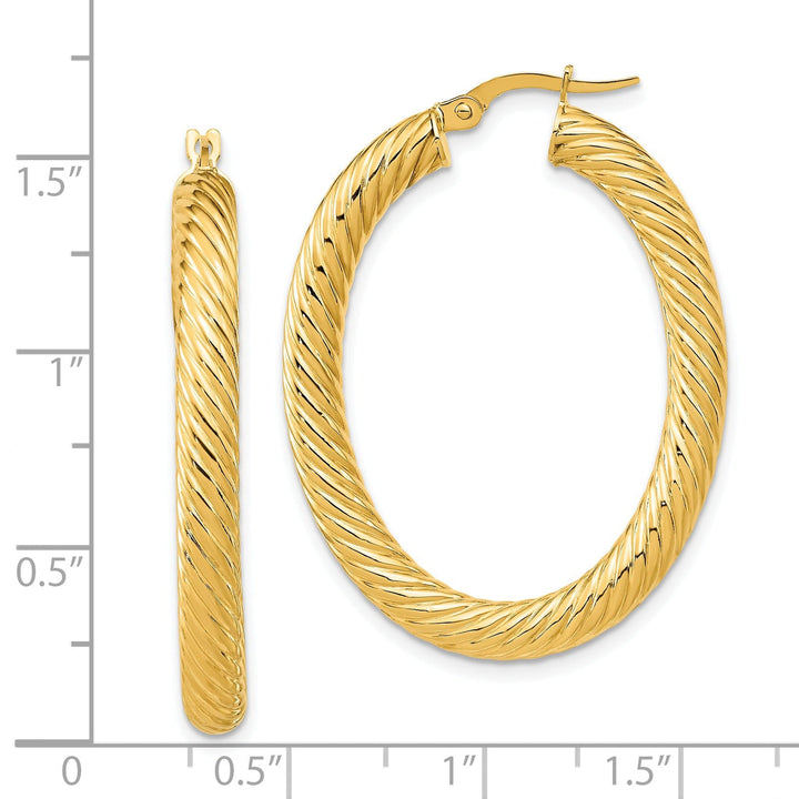 14k Yellow Gold Twisted Oval Hoop Earrings