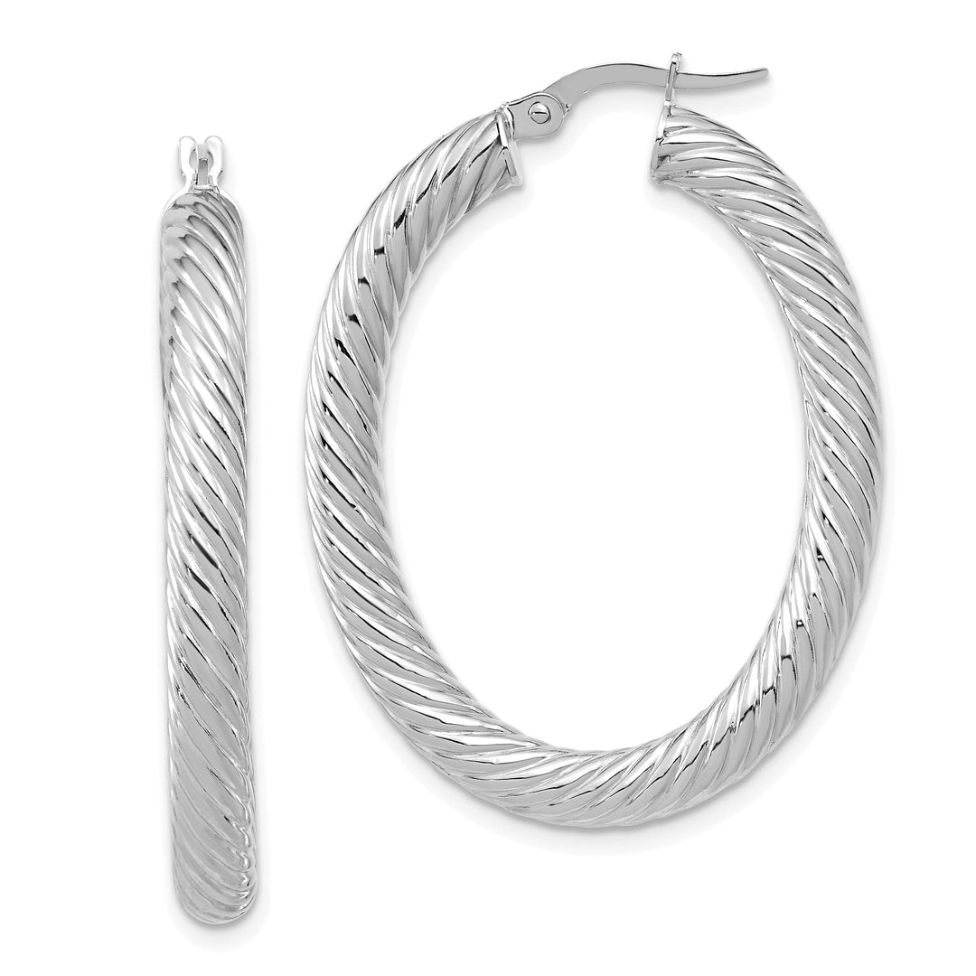 14K White Polished Twisted Oval Hoop Earrings