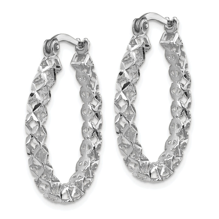 14K White Polished D.C Hollow Hoop Earrings