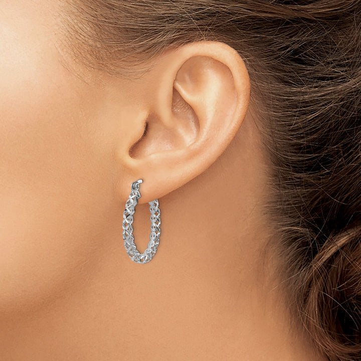 14K White Polished D.C Hollow Hoop Earrings