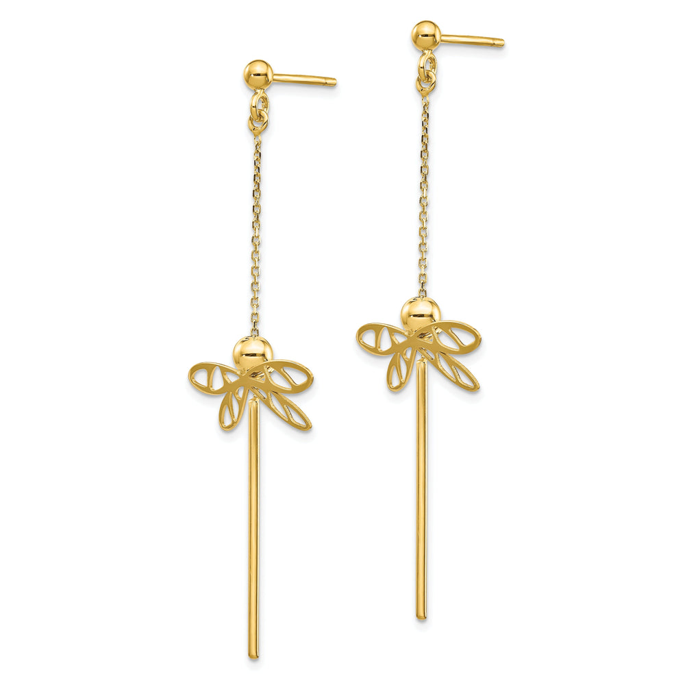 14k Yellow Gold Dragonfly Post Dangle Earrings