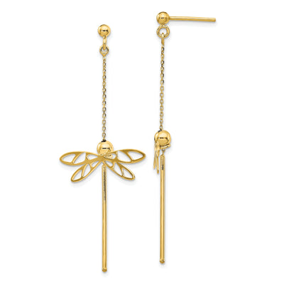 14k Yellow Gold Dragonfly Post Dangle Earrings
