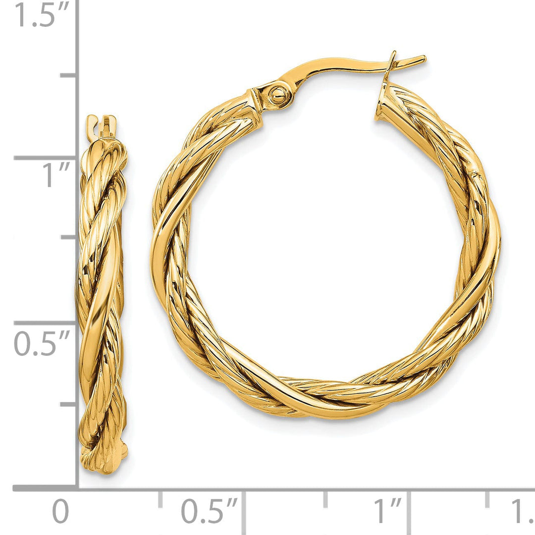 14k Yellow Gold Polished Twisted Hoop Earrings