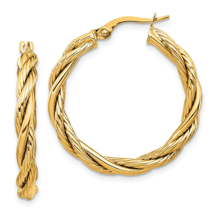 14k Yellow Gold Polished Twisted Hoop Earrings