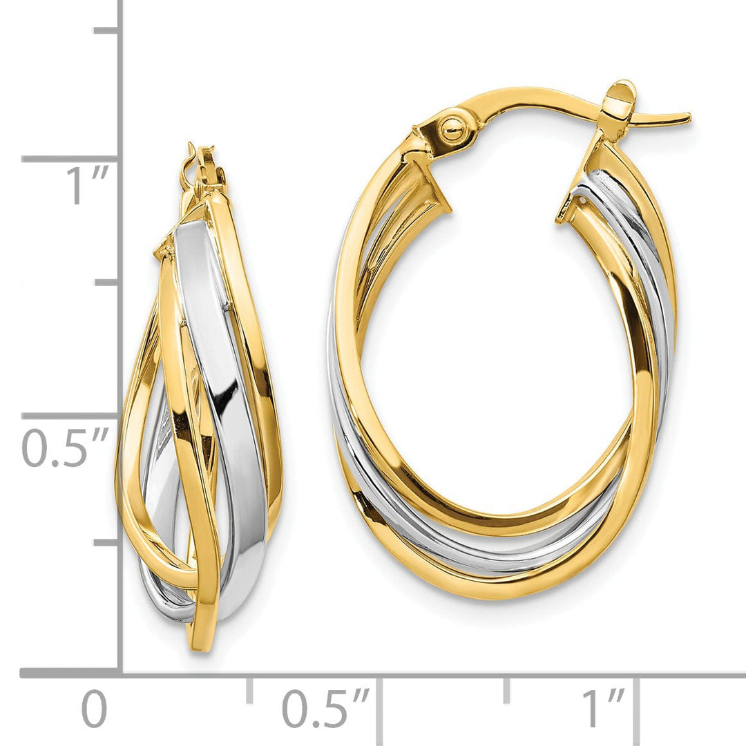 14k Two Tone Gold Polished Oval Hoop Earrings