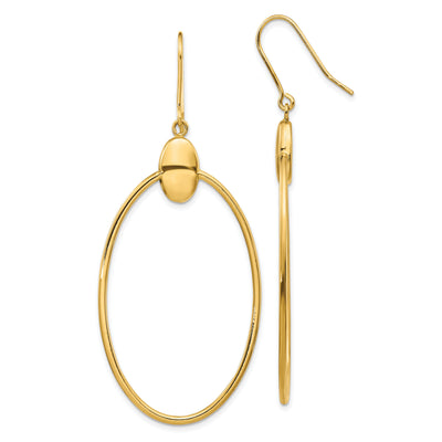 14k Yellow Gold Polished Oval Dangle Earrings