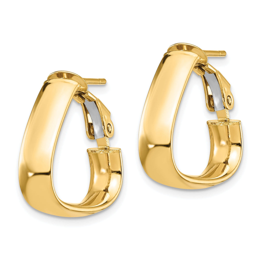 14k Yellow Gold Triangle Omega Hoop Earrings