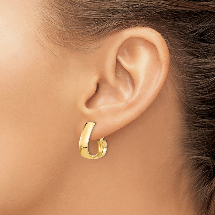 14k Yellow Gold Triangle Omega Hoop Earrings