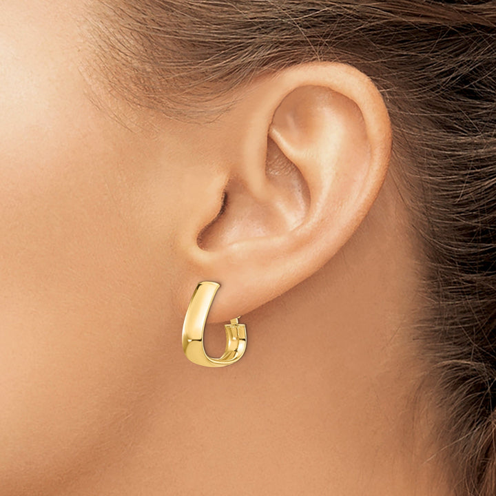 14k Yellow Gold Triangle Omega Hoop Earrings