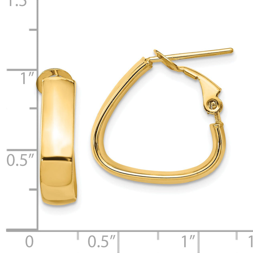 14k Yellow Gold Triangle Omega Hoop Earrings