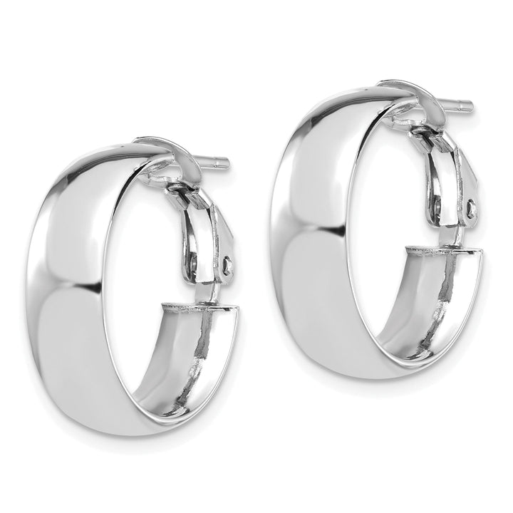 14k White Gold Polish Omega Back Hoop Earrings